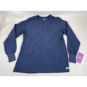 Med Couture Scrubs‎ Long Sleeve Full Zip Top Womens 2XL Navy NWT 8638